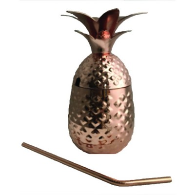 Stainless Steel Pineapple Mug with Straw - 24 oz.