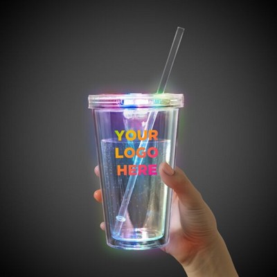 Multi Color LED Travel Cup w/Straw