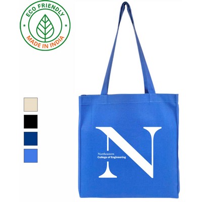 10 oz Canvas Book Tote Bag | Reusable Gusseted Everyday Grocery Blue (13x14x4)