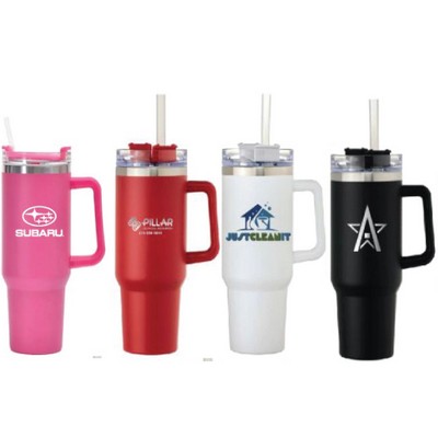 USA Printed 40 Oz. Double Wall Insulated Stainless Steel Travel Mug & Straw Lid With Twist Closure