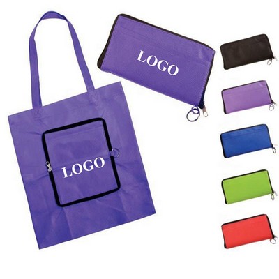 Non-Woven Foldable Zipping Tote Bag w/ Long Durable Handle