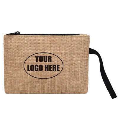 Cotton Linen Cosmetic Zipper Pouch with Handle