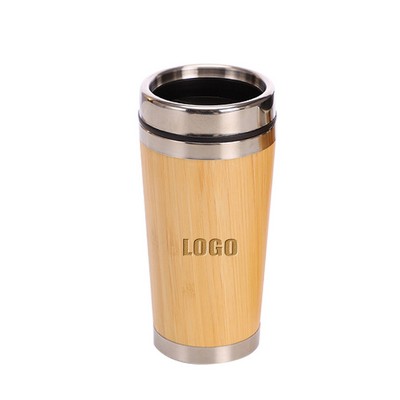 450ml Bamboo Encased Stainless Steel Mug with Double Wall Insulation