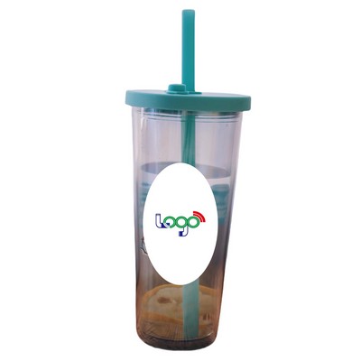 24oz Double Plastic Cup with Straw