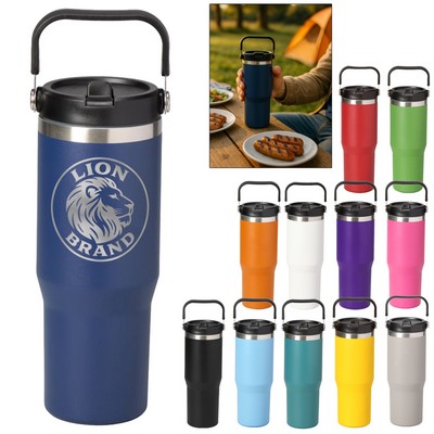 30oz. Stainless Steel Insulated Mug with Handle and Built-In Straw