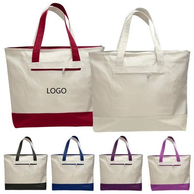 12oz Eco Friendly Custom Cotton Canvas Zippered Boat Tote Bag