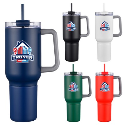 22 Oz. Stainless Steel Travel Mug w/Handle & Straw