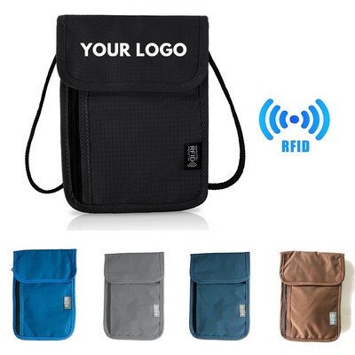 7.5" RFID Blocking Pouch Neck Wallet Family Organizer Case Waterproof Passport Holder