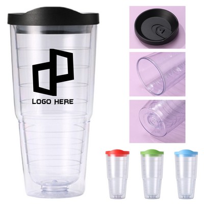 24Oz Double Wall Plastic Clear Insulated Tumbler