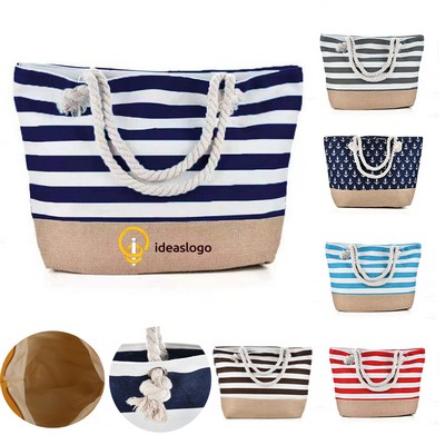 Sling Zipper Pouch Canvas Stripe Tote Beach Bag