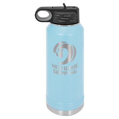 32 Oz. Stainless Steel Double Wall Water Bottle, Light Blue, Engraved