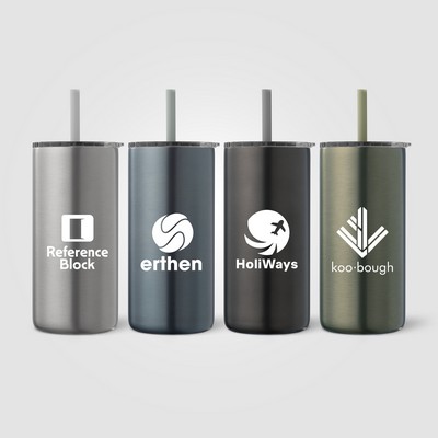 Borealis Recycled Stainless Steel Straw Tumbler - 16 oz. - Silkscreen